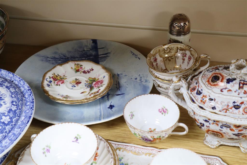 A collection of mixed English and Continental ceramics, including a Stone China Imari pattern tureen and cover,